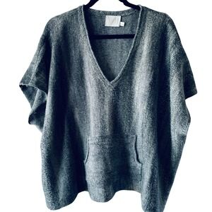 Michael Stars Gray V-Neck Poncho Sweater Kangaroo Pocket Knit Top Womens Size 2
